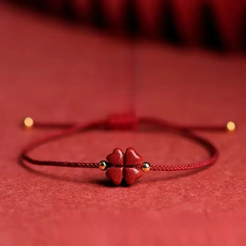 Fortune's Embrace: Lucky Clover Cinnabar Bracelet